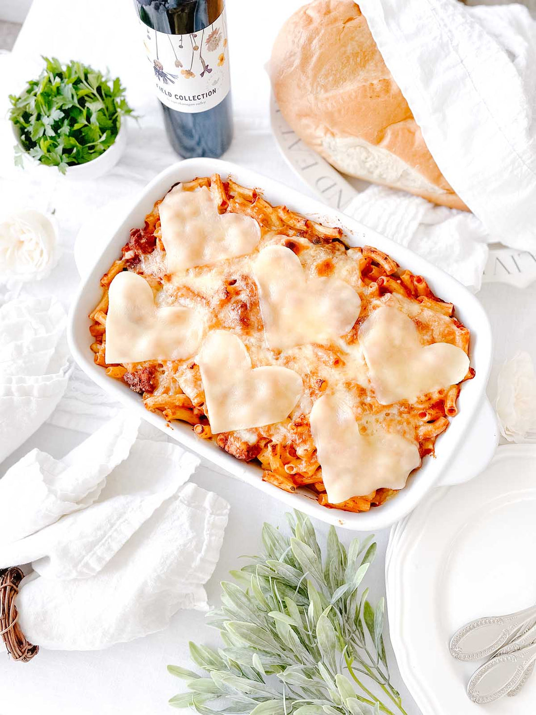 Heart-Topped Macaroni Pasta Bake