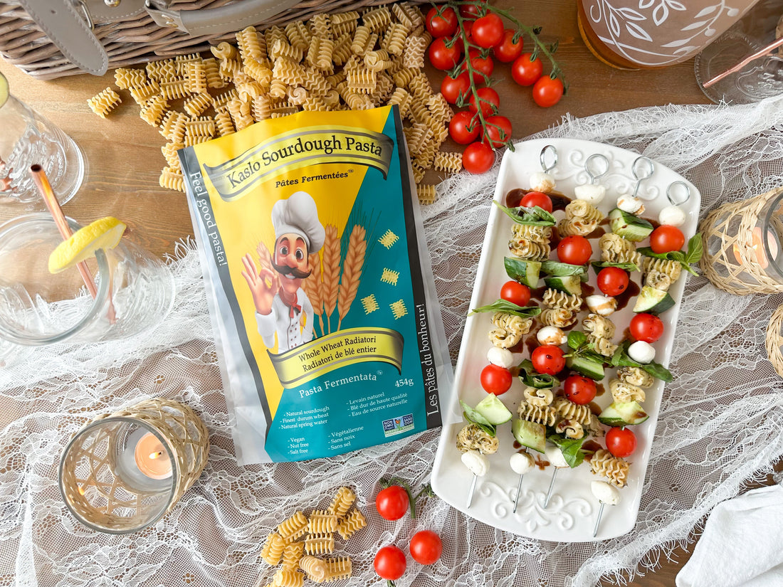 Tomato Basil Caprese Pasta Salad Skewers