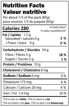 Buckwheat Sourdough Rotini Nutritional Panel