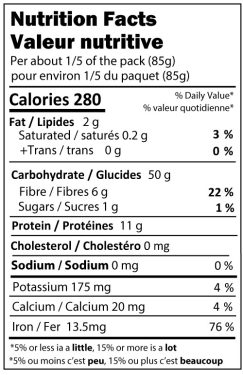 Hemp Sourdough Rotini Nutritional Panel